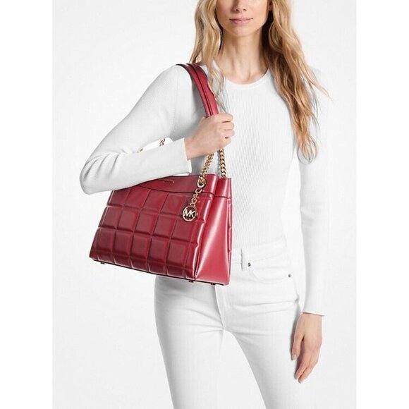 Michael kors Women's Susan Medium Quilted Leather Tote Bag Gold Tone Hardware - Picture 2 of 3